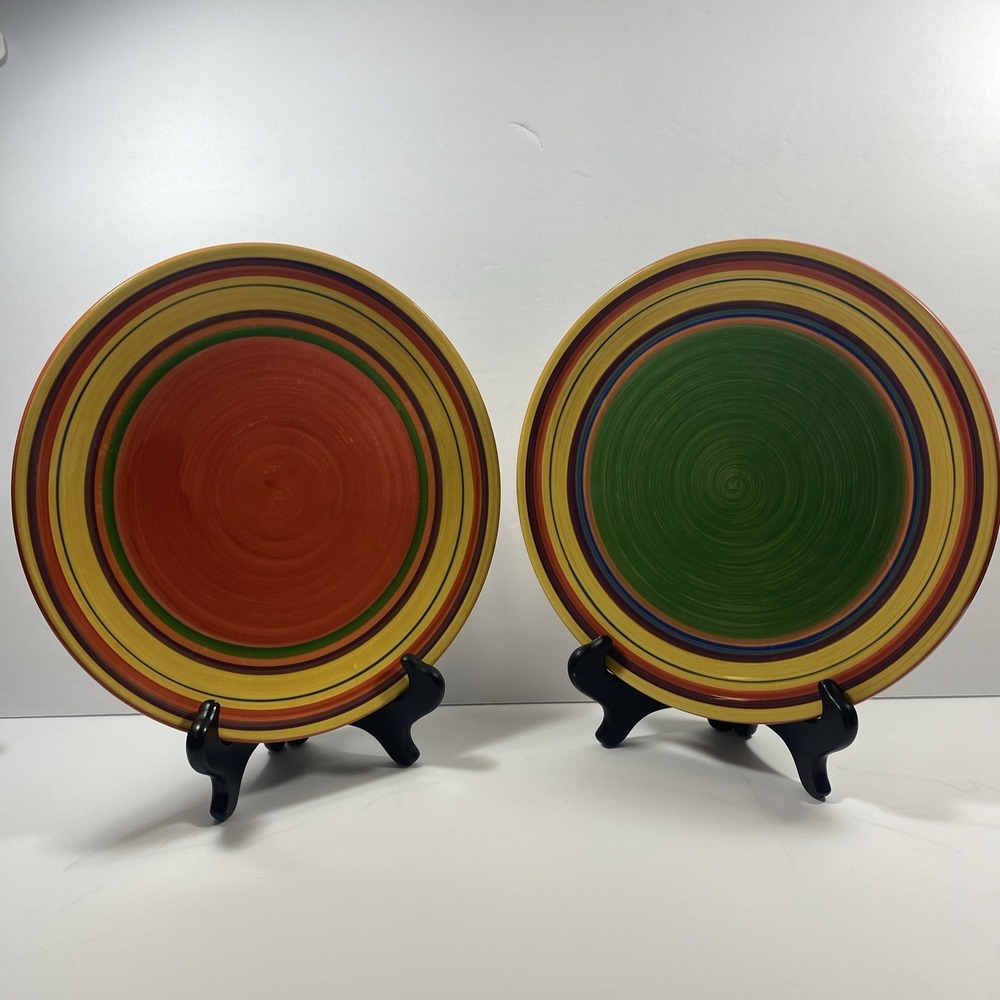 2 Lot Pacific Rim Santa Fe Dinner Plate 10 1/4" Rainbow Hand Painted Replacement